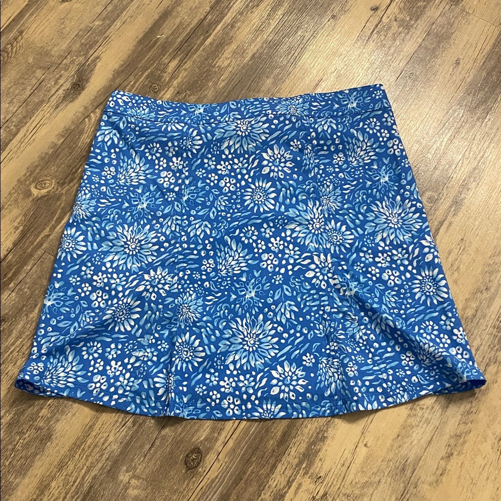 Rip Skirt Size LARGE Blue Floral Print Wrap Resort Vacation Activewear Tropical - Picture 8 of 8